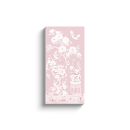 June, a tonal pink chinoiserie canvas wrap, available framed