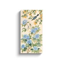Load image into Gallery viewer, Anne, a chinoiserie canvas wrap with hydrangeas, oranges, and bird
