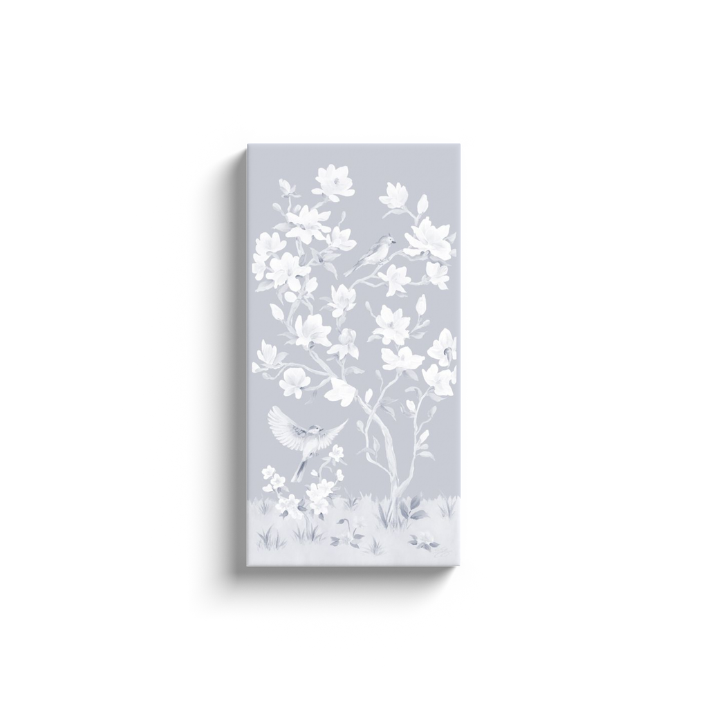 May, a tonal blue chinoiserie canvas wrap