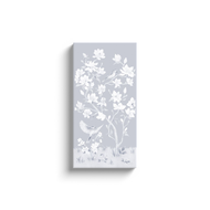 May, a tonal blue chinoiserie canvas wrap, available framed
