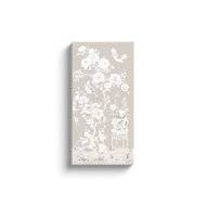 June, a tonal beige chinoiserie canvas wrap, available framed