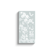 June, a tonal green chinoiserie canvas wrap, available framed