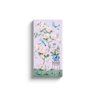 June, a lilac chinoiserie canvas wrap, available framed