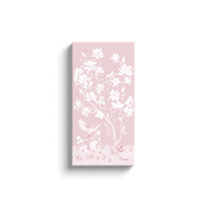 May, a tonal pink chinoiserie canvas wrap, available framed