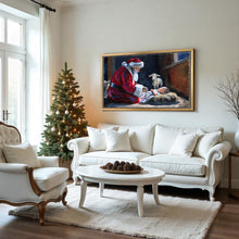 Load image into Gallery viewer, No. 419 Santa kneeling before Baby Jesus canvas wrap, available framed
