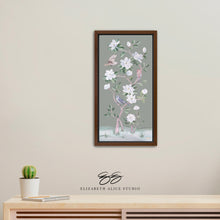 Load image into Gallery viewer, Songbirds and Magnolias, a green chinoiserie canvas wrap, available framed

