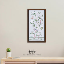 Load image into Gallery viewer, Songbirds and Magnolias, a light blue chinoiserie canvas wrap, available framed
