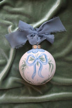 Load image into Gallery viewer, Blue bow wreath hand-painted ornament
