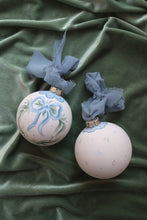 Load image into Gallery viewer, Blue bow wreath hand-painted ornament
