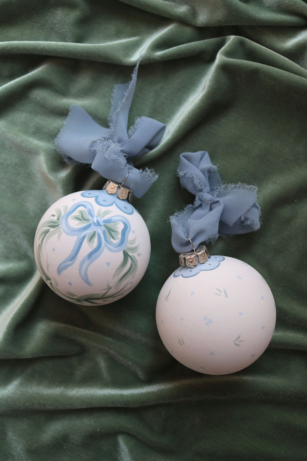 Blue bow wreath hand-painted ornament