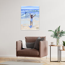 Load image into Gallery viewer, Beach babies: Playing at the ocean, a fine art print on paper
