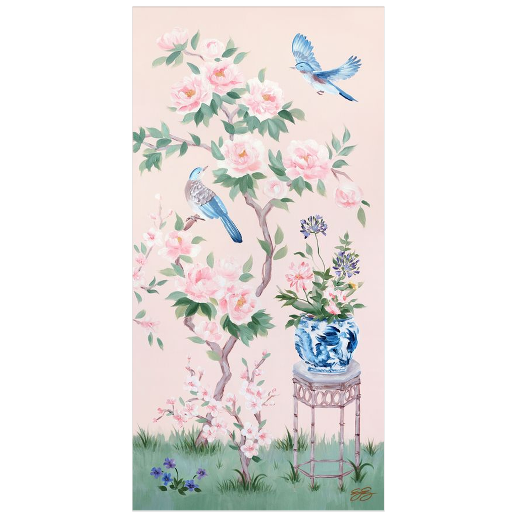 June, a pink chinoiserie fine art print on paper