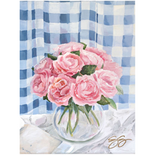 Load image into Gallery viewer, Tea Roses and Gingham, a fine art print on canvas
