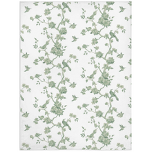 Load image into Gallery viewer, Minky blanket, Betsy chinoiserie green and white trees
