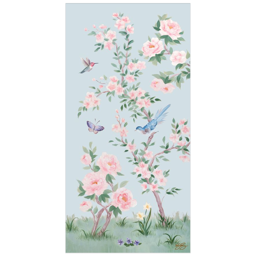 April, a blue chinoiserie fine art print on paper