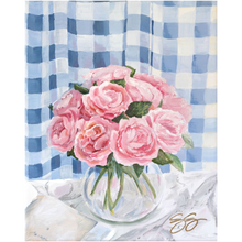 Load image into Gallery viewer, Tea Roses and Gingham, a fine art print on canvas
