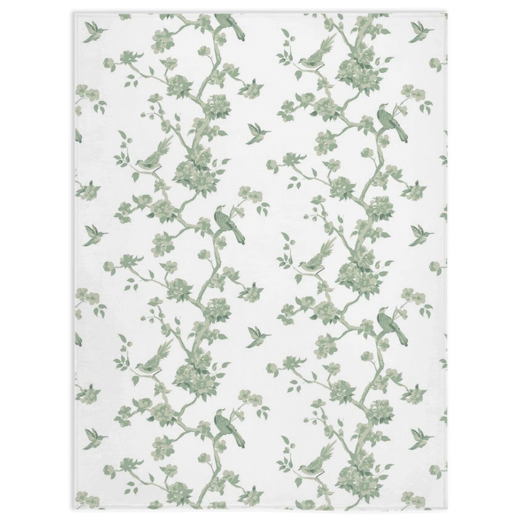 Minky blanket, Betsy chinoiserie green and white trees