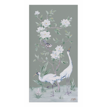 Load image into Gallery viewer, Cranes and Gardenias, a green chinoiserie canvas wrap
