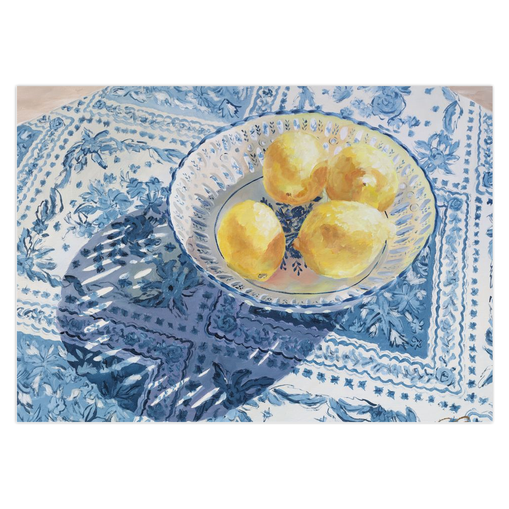 Patterned Shadow (lemons in blue and white bowl) note card set