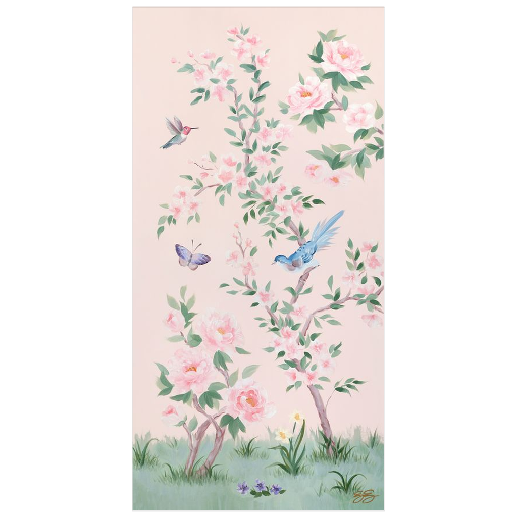 April, a pink chinoiserie fine art print on paper