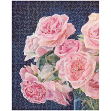 Load image into Gallery viewer, Pink Roses on Navy Blue jigsaw puzzle
