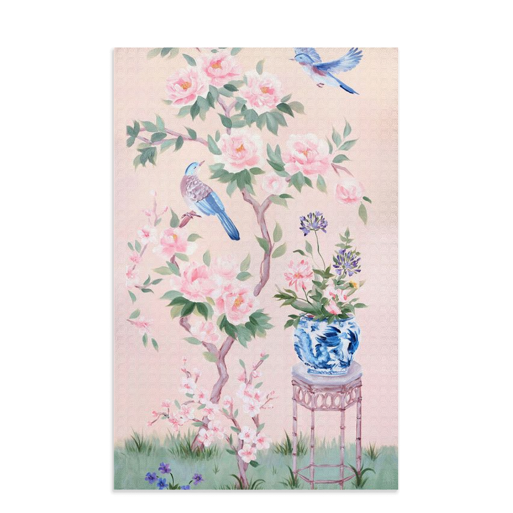 June pink chinoiserie Dish Towel