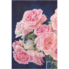 Load image into Gallery viewer, Pink Roses on Navy Blue, a fine art print on canvas
