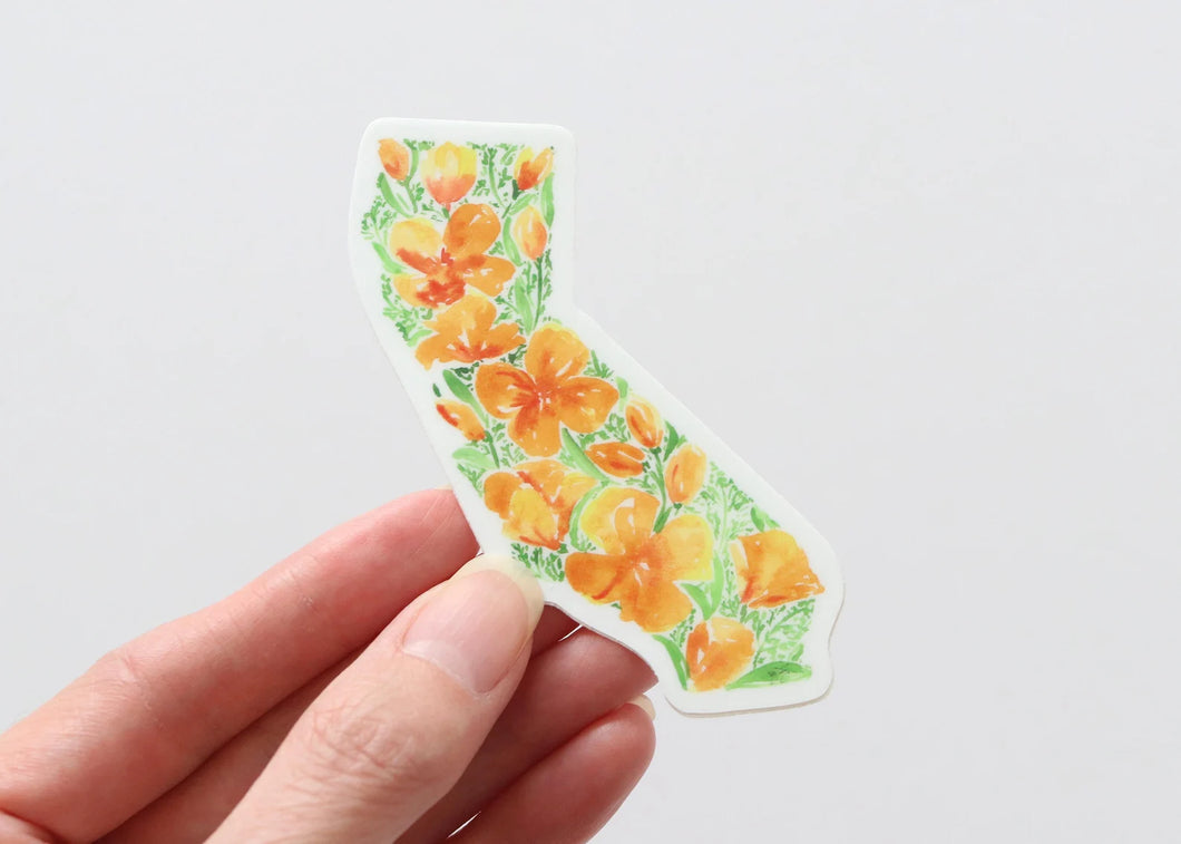 California Poppy, state flower watercolor sticker