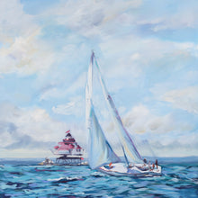 Load image into Gallery viewer, Sailboat Passing Thomas Point Lighthouse - 24 x 24
