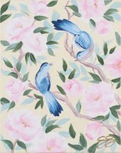 Load image into Gallery viewer, Bluebirds and Pink Peonies - 11 x 14
