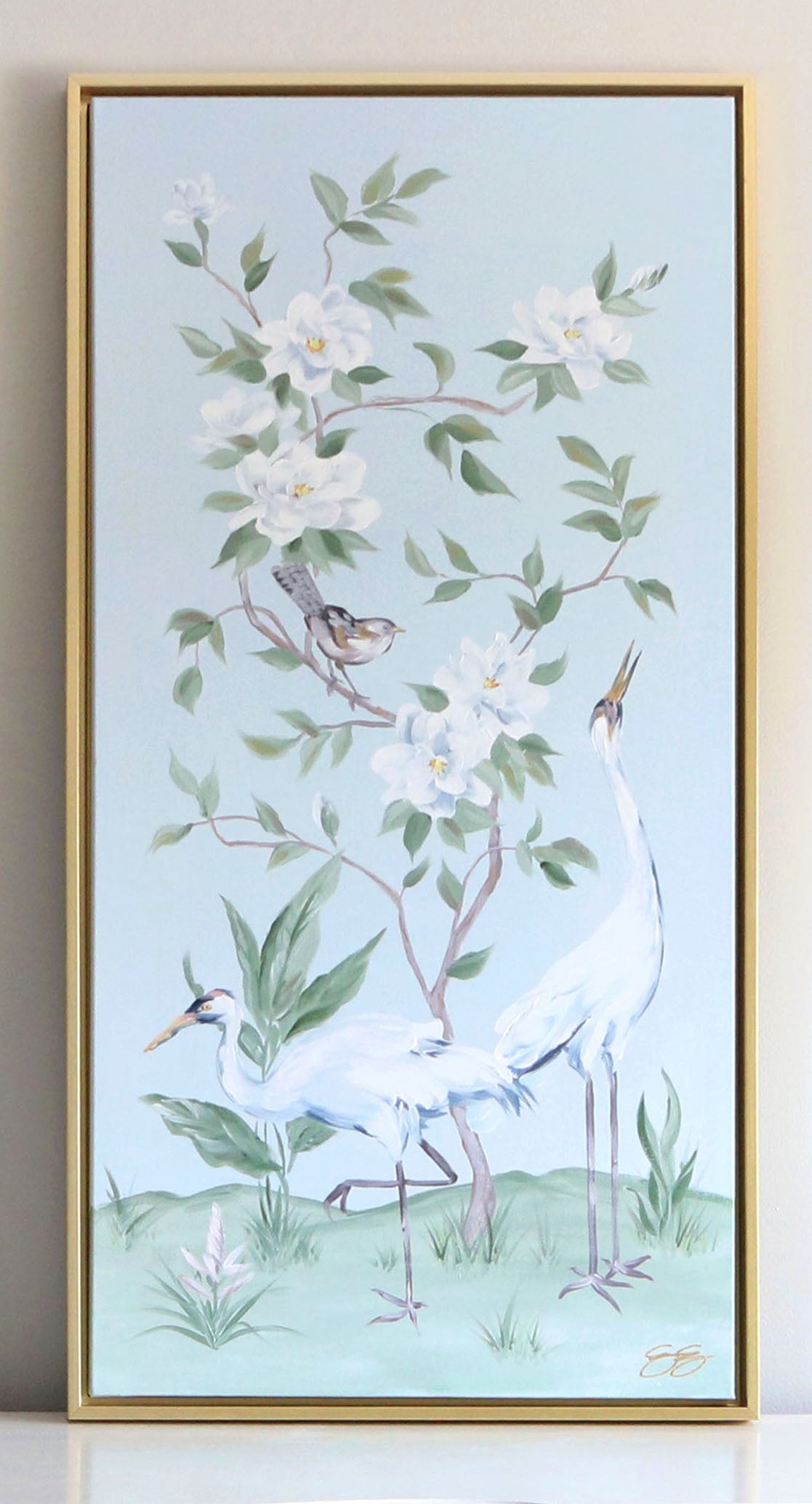 Cranes retailer And Gardenias, A Green Chinoiserie Canvas Wrap