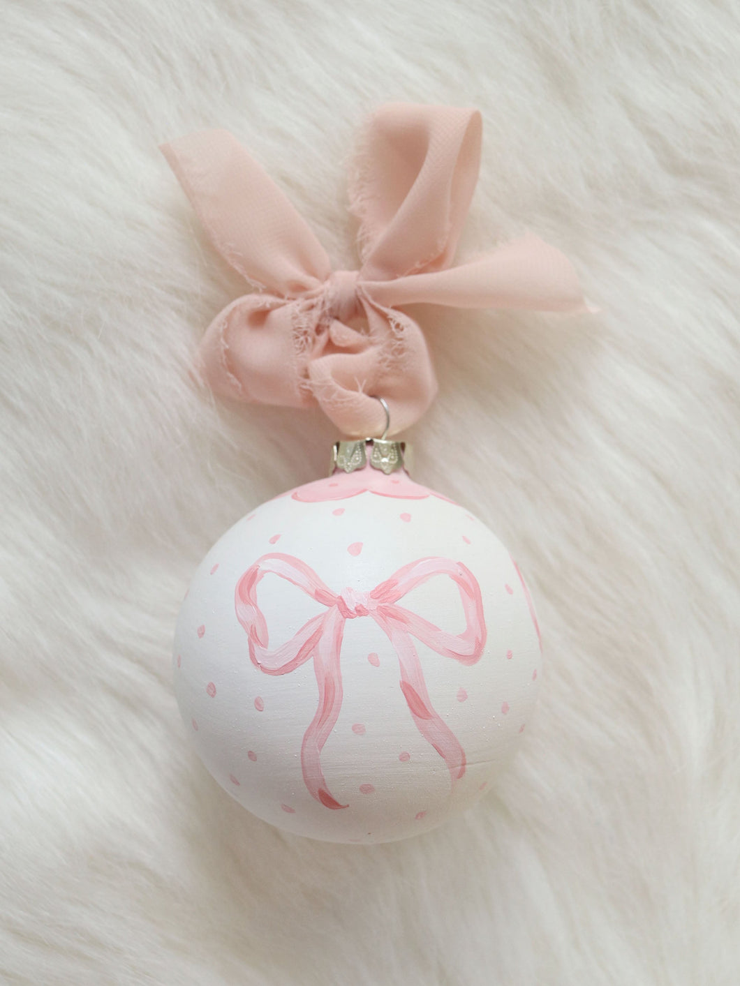 Pink bow hand-painted ornament