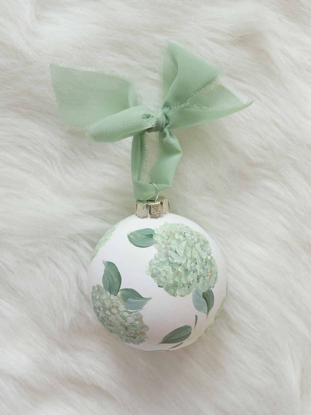 Green hydrangea hand-painted ornament