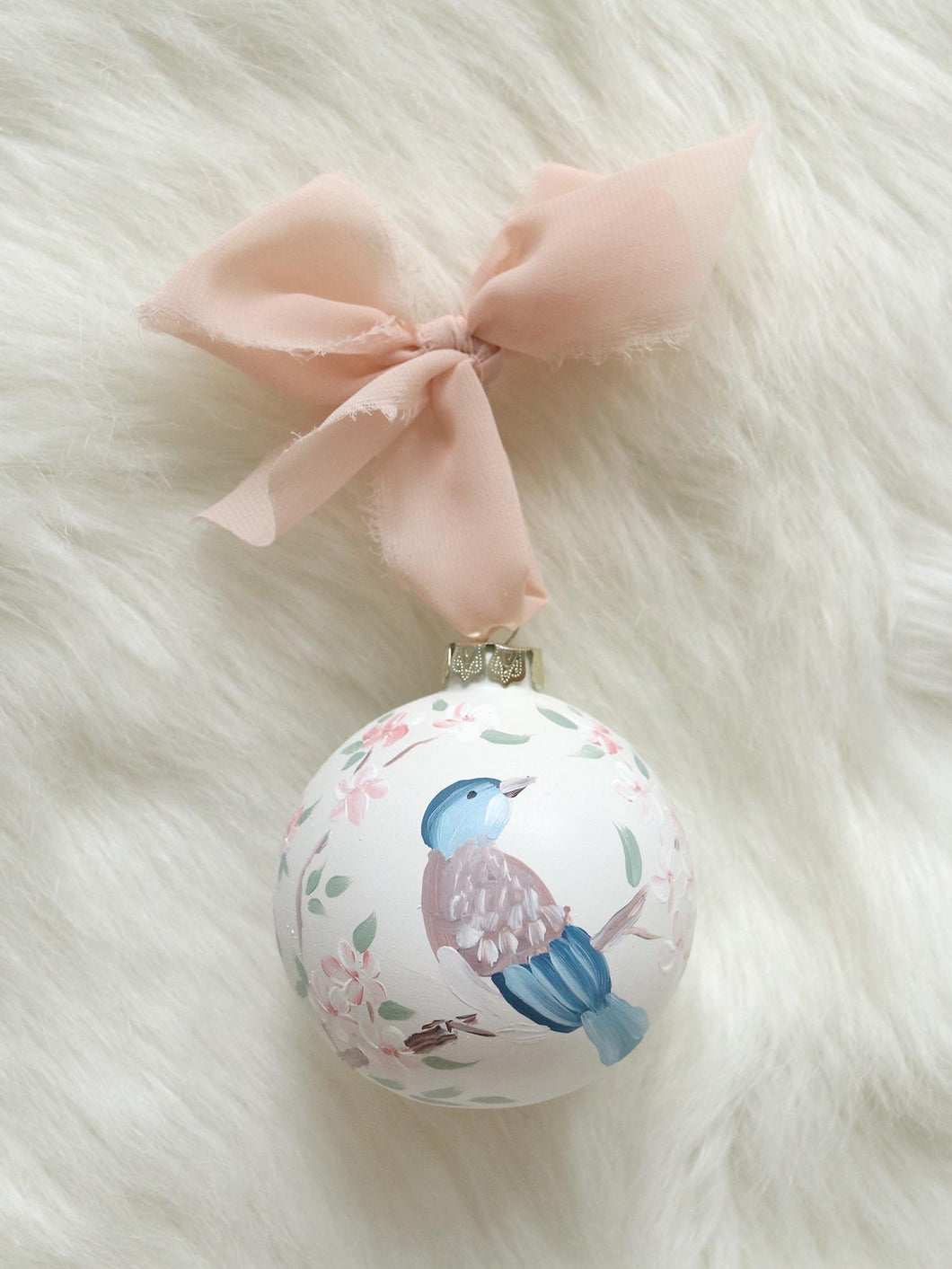 Blue bird & cherry blossom hand-painted ornament