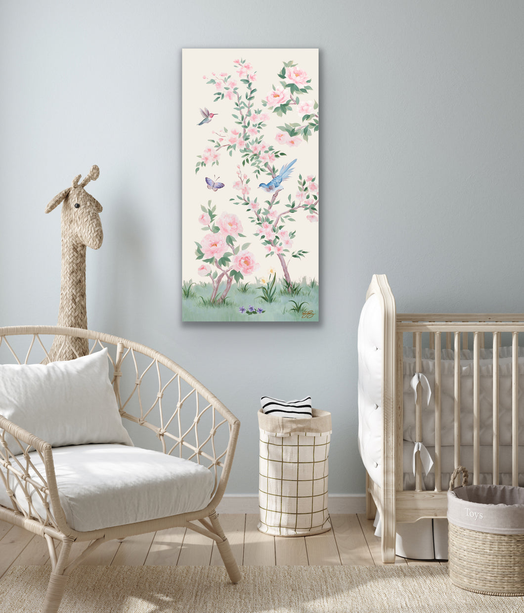 April, an ivory chinoiserie canvas wrap