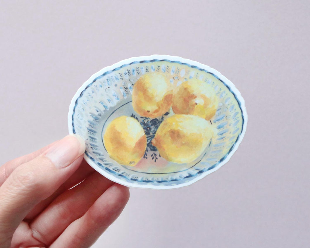 Lemons in a blue and white bowl sticker