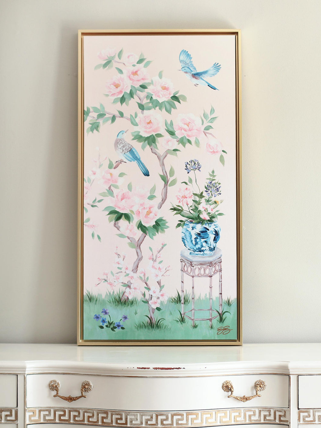 June, a pink chinoiserie canvas wrap