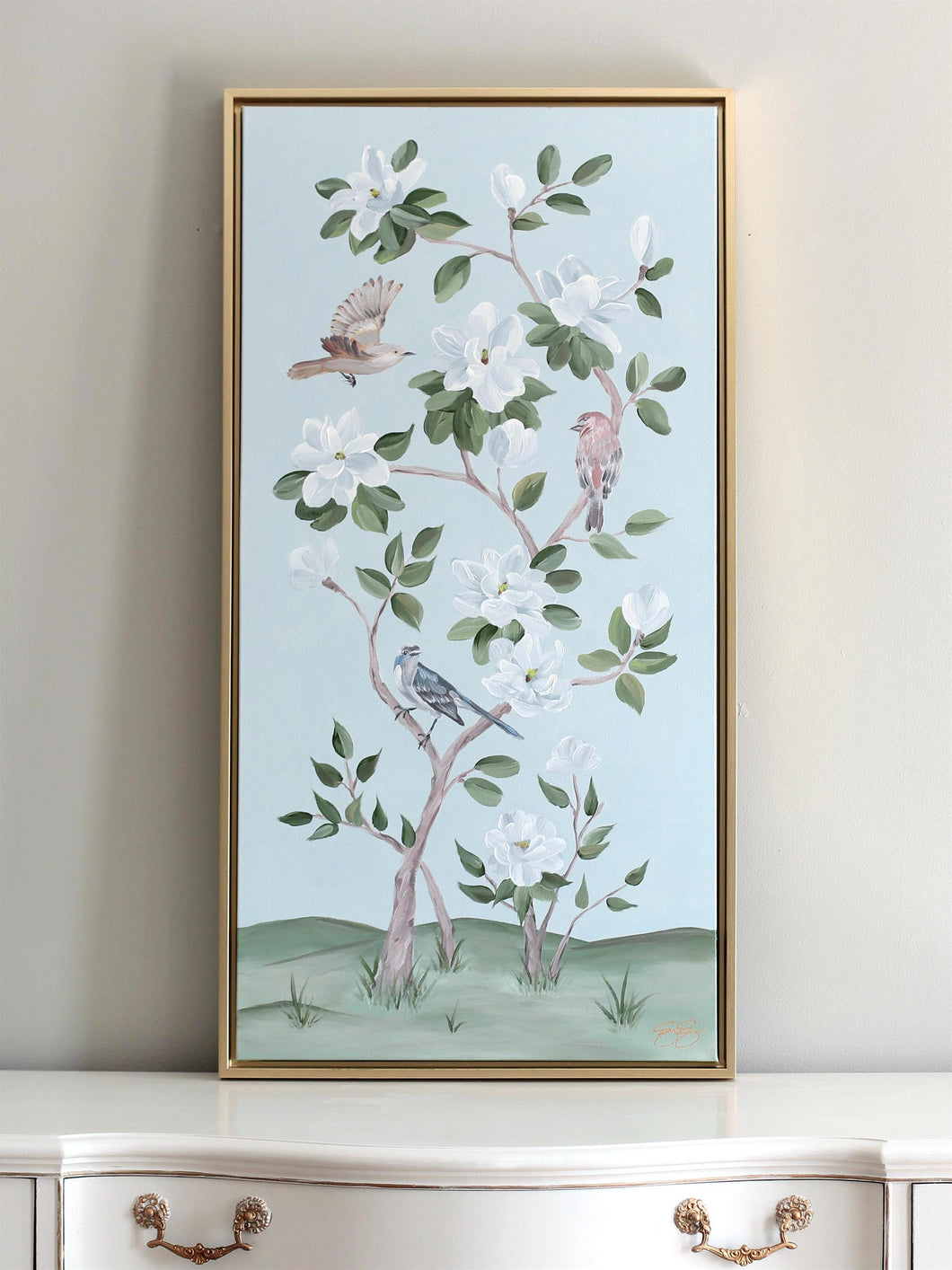 Songbirds and Magnolias - 20 x 40 framed