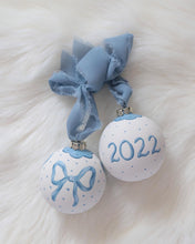 Load image into Gallery viewer, 2022 Blue bow hand-painted ornament
