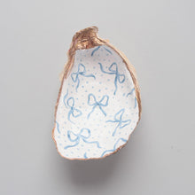 Load image into Gallery viewer, Hand-painted oyster shell ring dish: blue bow
