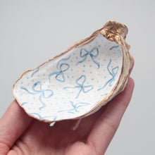 Load image into Gallery viewer, Hand-painted oyster shell ring dish: blue bow
