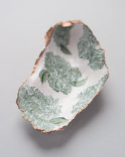Load image into Gallery viewer, Hand-painted oyster shell ring dish: green hydrangea
