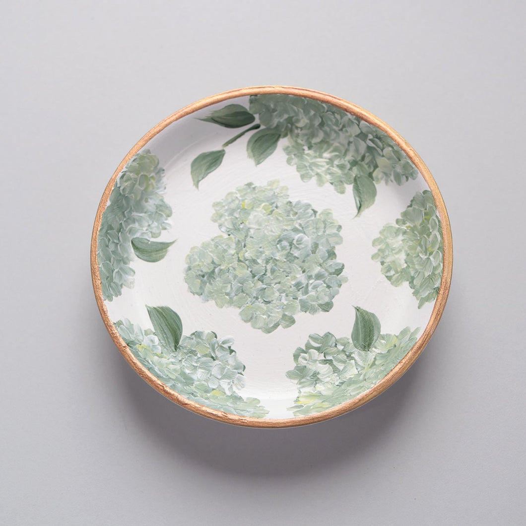 Hand-painted trinket dish: green hydrangea