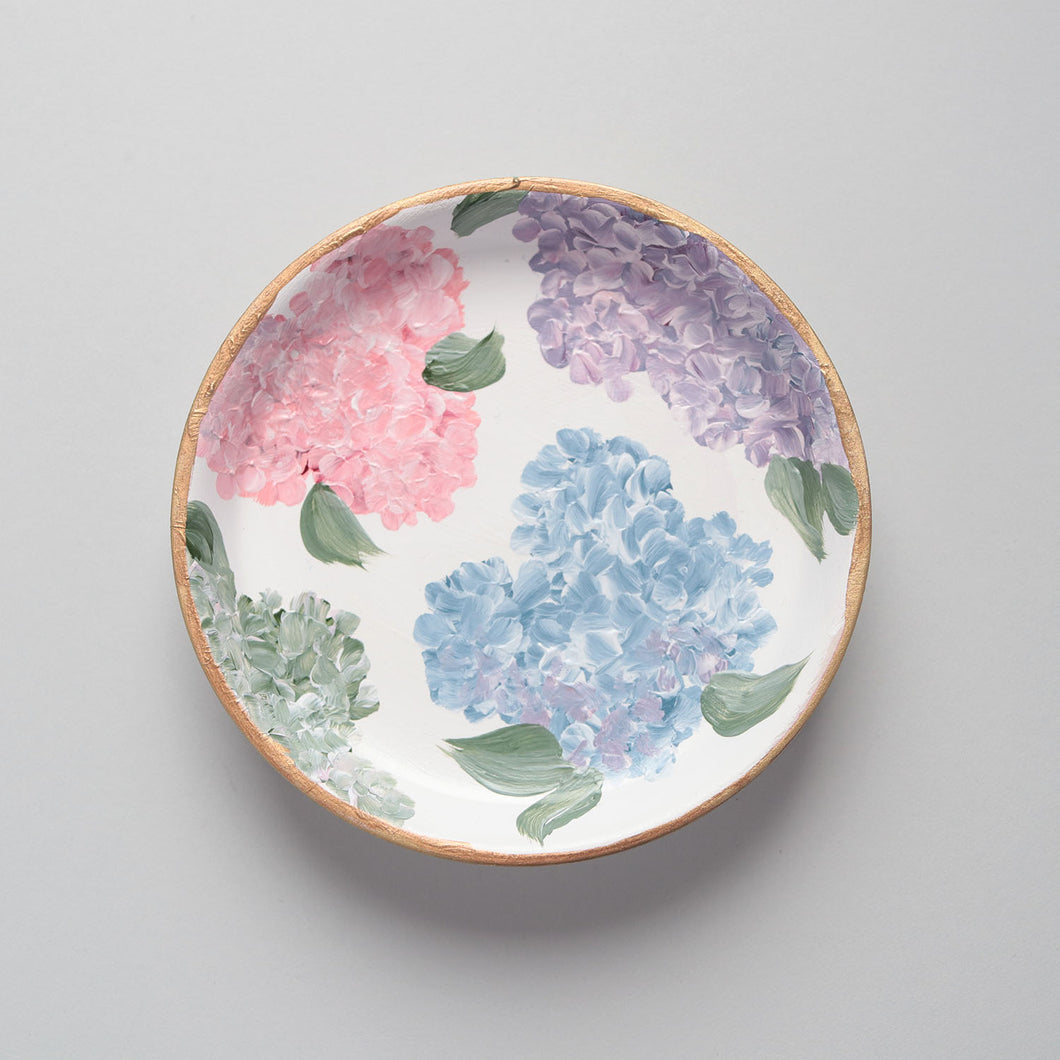 Hand-painted trinket dish: multicolor hydrangea
