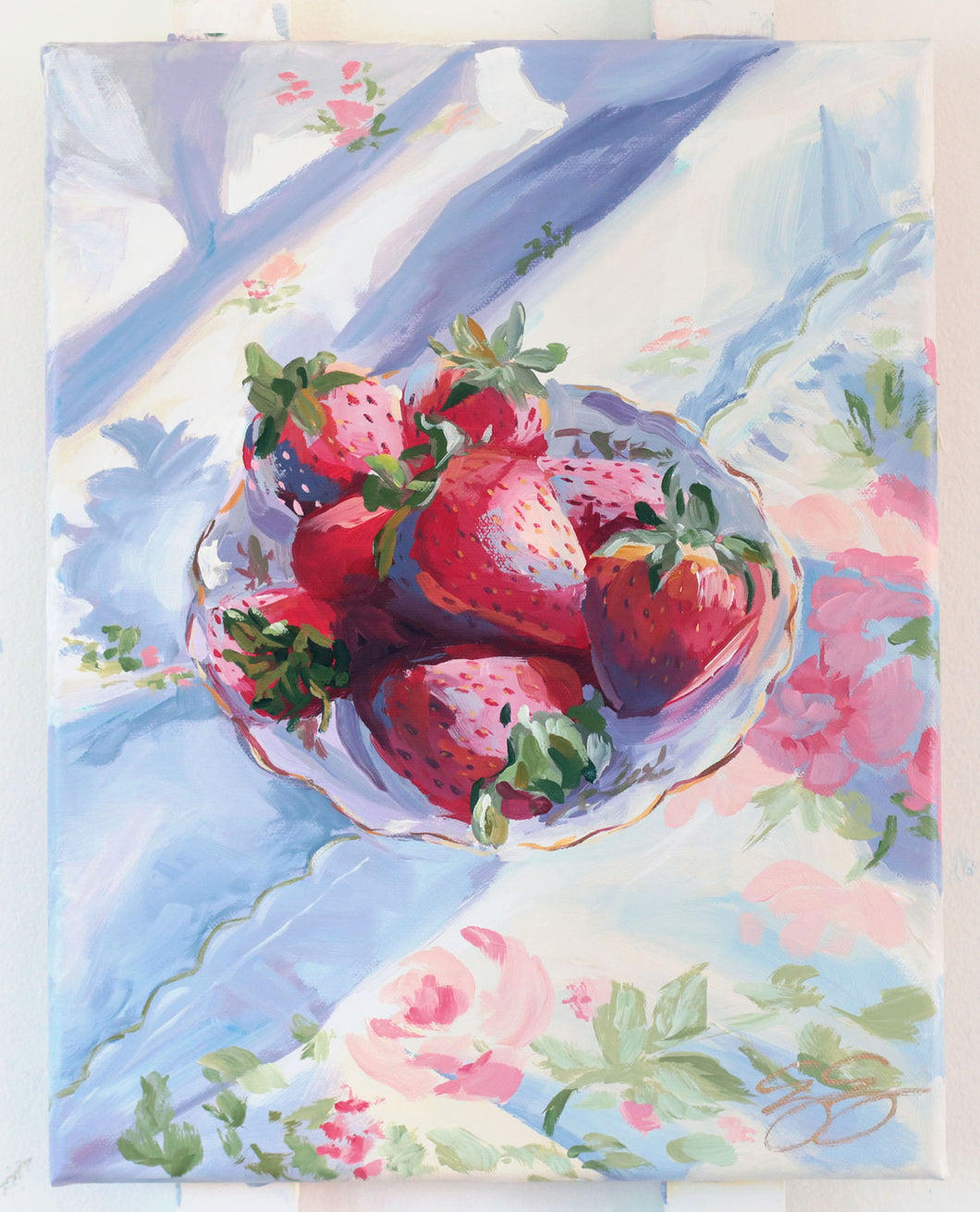 Still life painting of strawberries in a bowl - 11 x 14