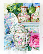 Still life painting of Rose Canton ginger jar - 12 x 16