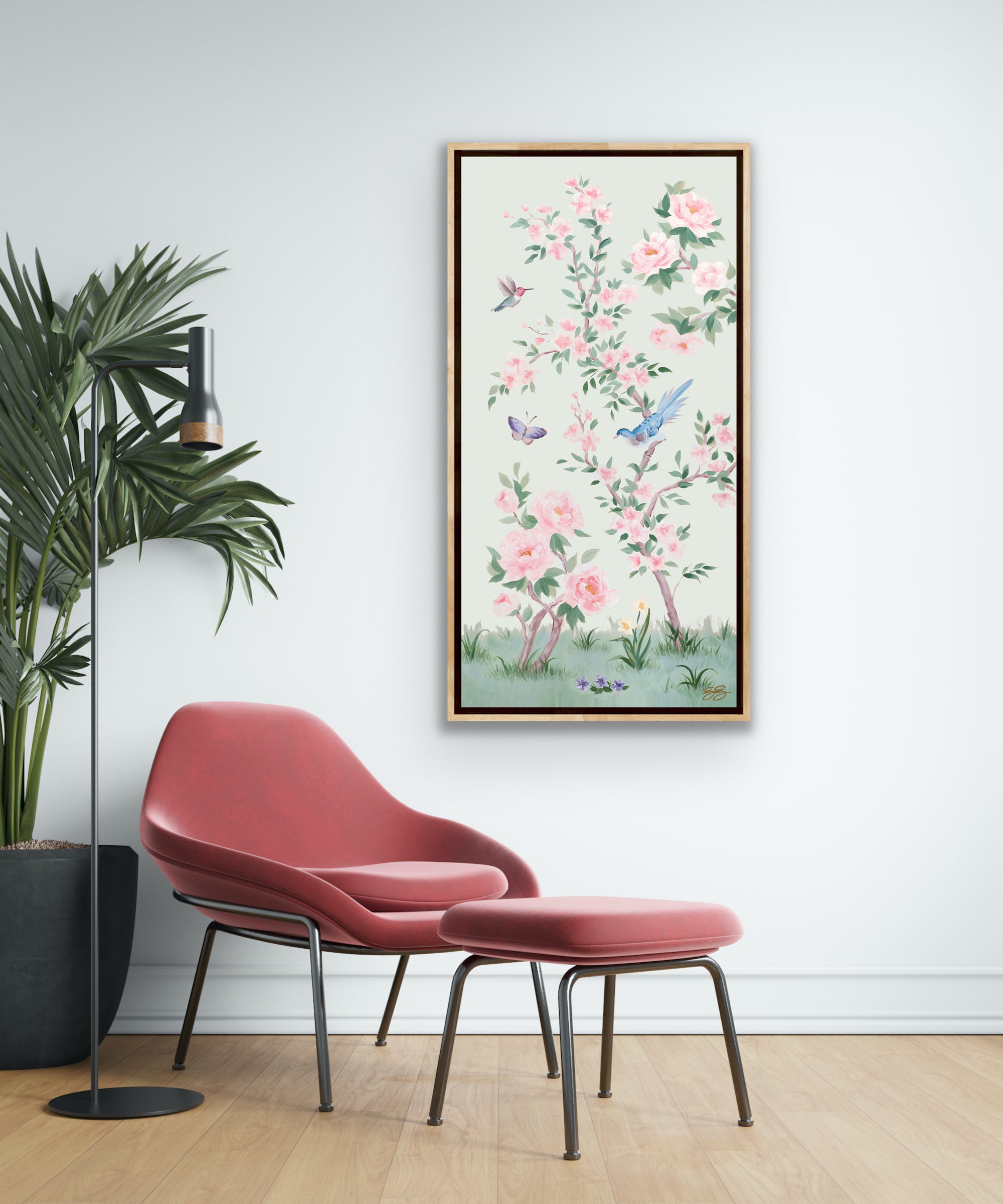 Cranes sale And Gardenias, A Green Chinoiserie Canvas Wrap