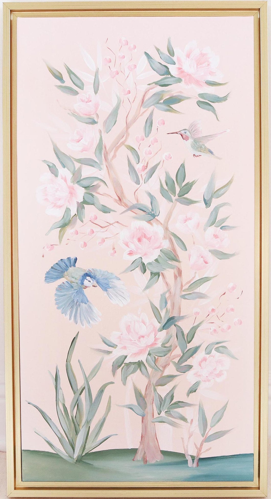 Blush Chinoiserie No. 3 - 13 x 25 framed