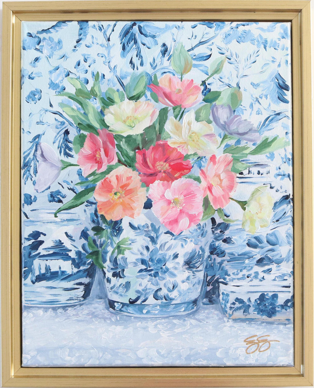 Poppies on Blue - 12 x 15 framed