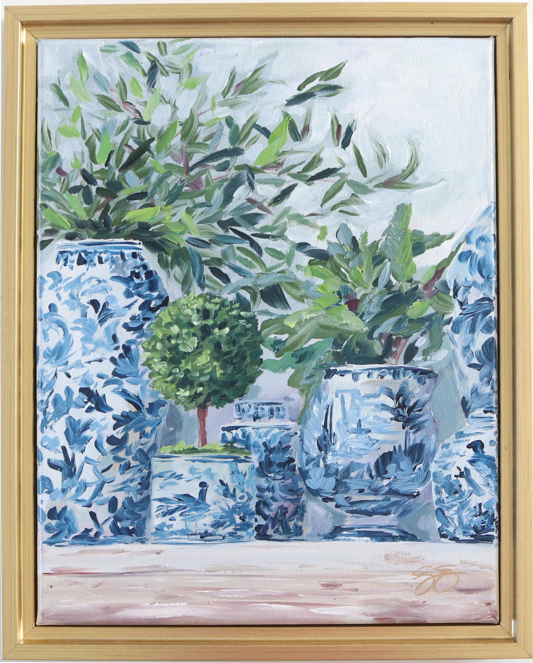 Green and blue and white - 12 x 15 framed